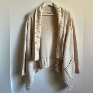 Michael Kors Cream Ivory Cable Knit Medium Cardigan Waterfall Hem Wool blend